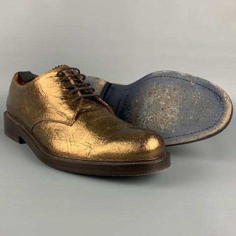 MARC JACOBS Size 11 Gold Black Crackled Leather Lace Up Shoes