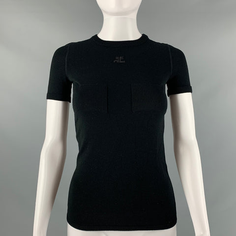 COURREGES Size S Black Polyamide Short Sleeve Dress Top