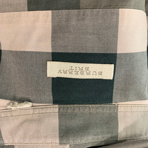 BURBERRY BRIT Size L Olive & Taupe Plaid Cotton Button Down Short Sleeve Shirt