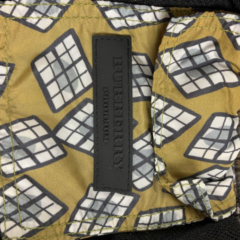BURBERRY PRORSUM Spring 2013 Size M Olive & Brown Geometric Nylon Drawstring Swim Trunks