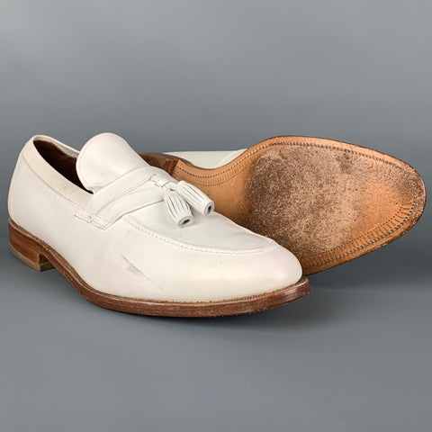 ALLEN EDMONDS Size 10.5 White Leather Tassels Loafers