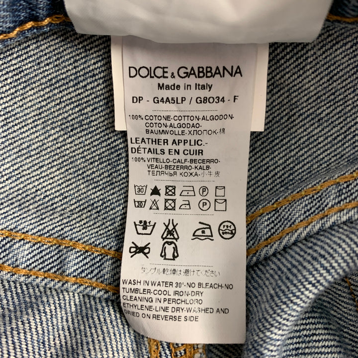 DOLCE & GABBANA Size 32 Light Blue Distressed Cotton Zip Fly Jeans