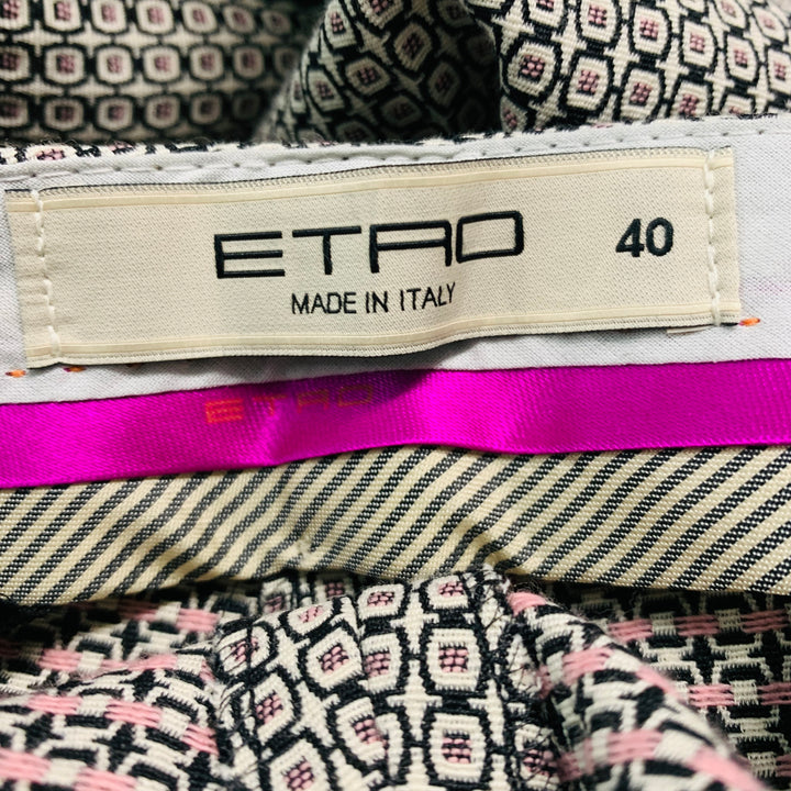 ETRO Size 4 Beige Black Cotton Blend Squares Dress Pants