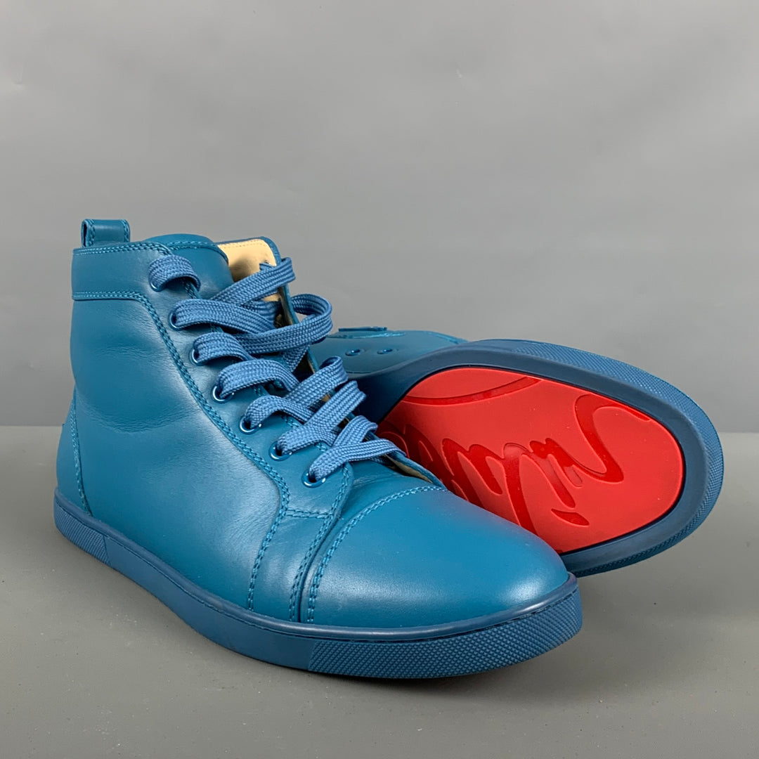 CHRISTIAN LOUBOUTIN Size 9.5 Teal Solid Leather High Top Sneakers