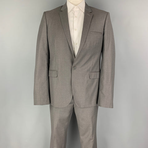 CALVIN KLEIN COLLECTION Size 44 Grey Woven Wool Notch Lapel Suit