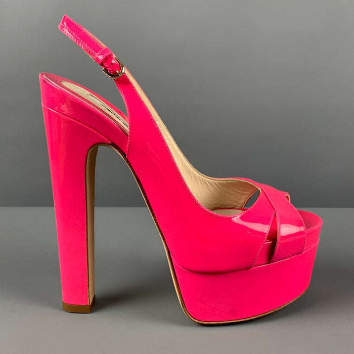 BRIAN ATWOOD Size 7.5 Pink Patent Leather Platform Sandals