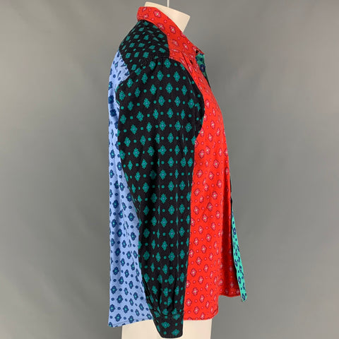 SOULEIADO Size XL Multi-Color Mixed Fabrics Cotton Button Up Long Sleeve Shirt