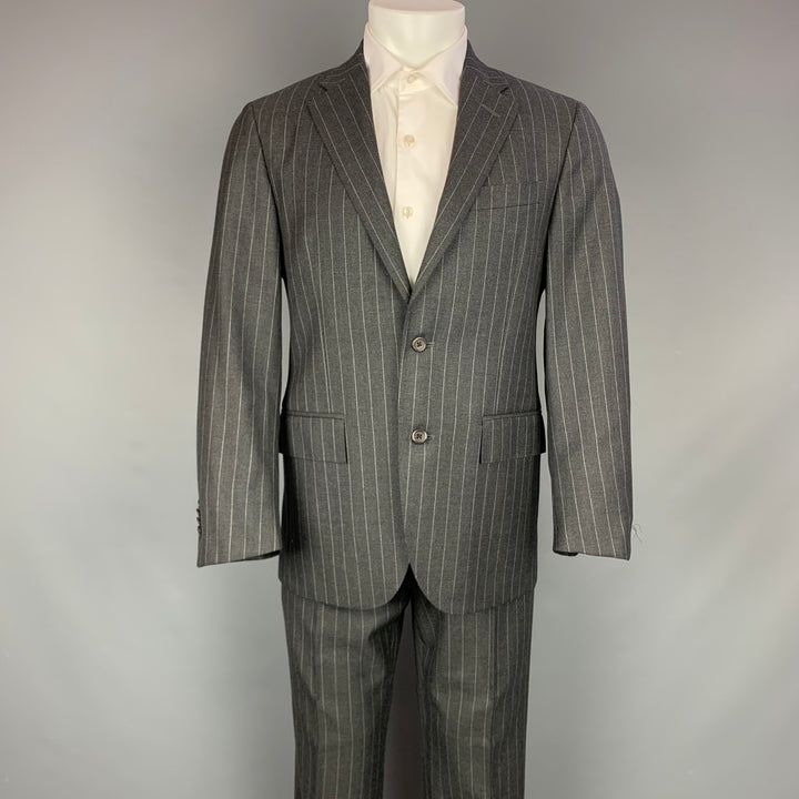 POLO by RALPH LAUREN Size 38 Charcoal & Grey Pinstripe Virgin Wool Notch Lapel Suit