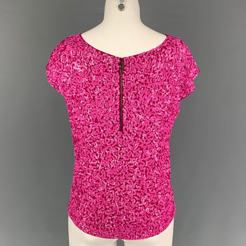 ALICE + OLIVIA Top de vestido con mangas casquillo y lentejuelas de seda rosa talla M