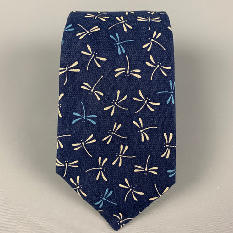 BLADE+BLUE Navy Grey Firefly Print Cotton Tie