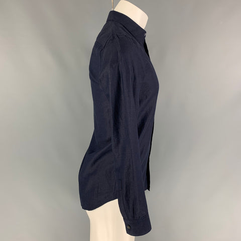 THEORY Size XS Navy Linen Blend Long Sleeve Shirt
