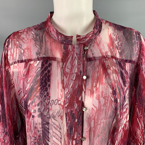 VERTIGO Taille L Chemisier marbré en soie rose bordeaux