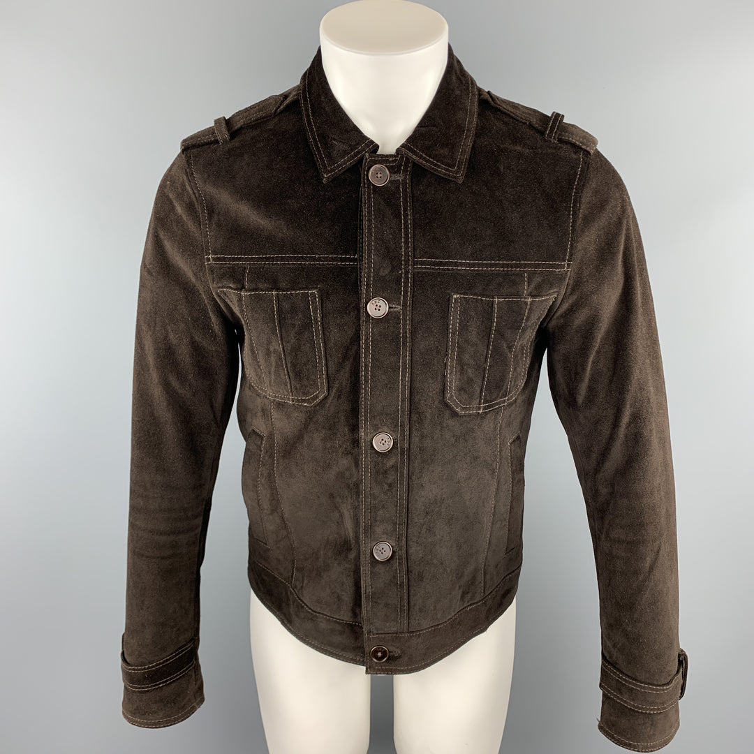 JOHN VARVATOS * U.S.A. Size S Brown Solid Suede Buttoned Jacket