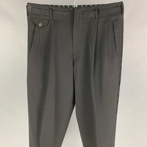 Vintage MATSUDA Size L Black Cotton Pleated Dress Pants