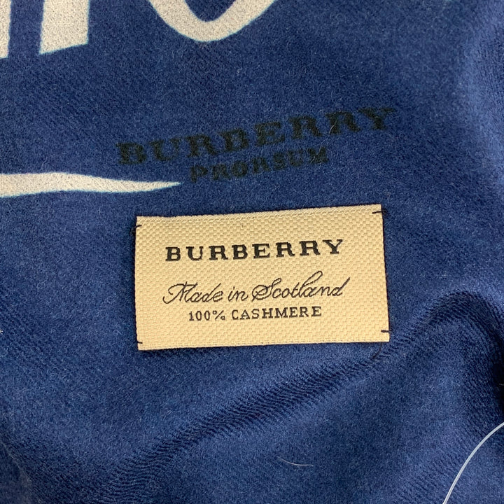 BURBERRY PRORSUM Spring 2015 Size One Size Blue & White Script Cashmere Scarf