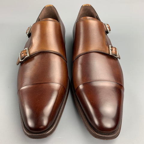 BERGDORF GOODMAN Size 11.5 Brown Antique Leather Double Monk Strap Loafers