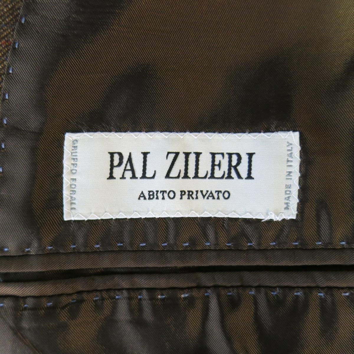 PAL ZILERI 40 Light Brown Blue & Red Windowpane Wool Peak Lapel Sport Coat