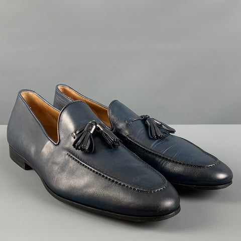 MAGNANNI Size 9.5 Navy Leather Tassels Loafers