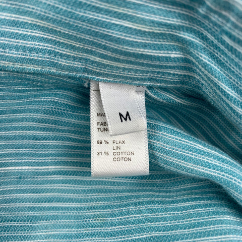 ARMANI COLLEZIONI Size M Aqua & White Pinstripe Linen / Cotton Long Sleeve Shirt