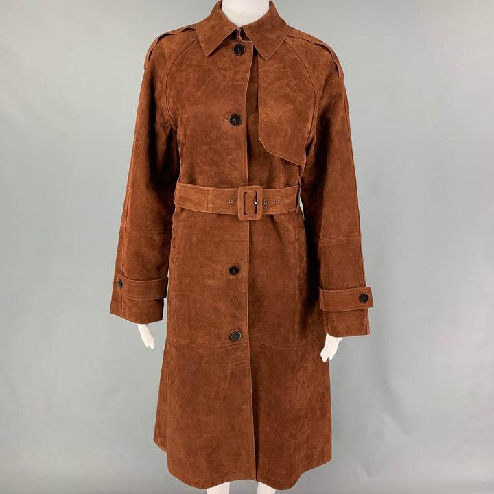 THEORY Size S Brown Suede Lamb Skin Trench Coat