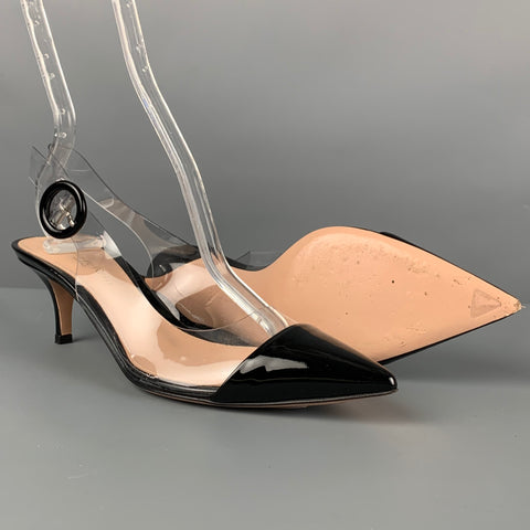 GIANVITO ROSSI Taille 6.5 Escarpins à talons chaton en cuir verni en acétate transparent noir