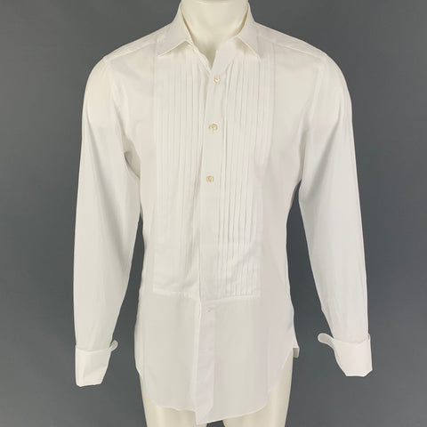 TOM FORD Size M White Cotton Tuxedo Long Sleeve Shirt