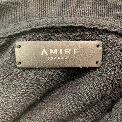 AMIRI Size L Black Distressed Cotton Crew-Neck Sweatshirt