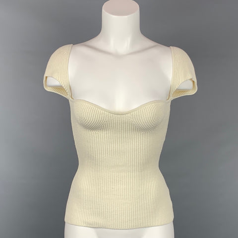 KHAITE Size XS Cream Ribbed Stretch Viscose Blend Ista Top