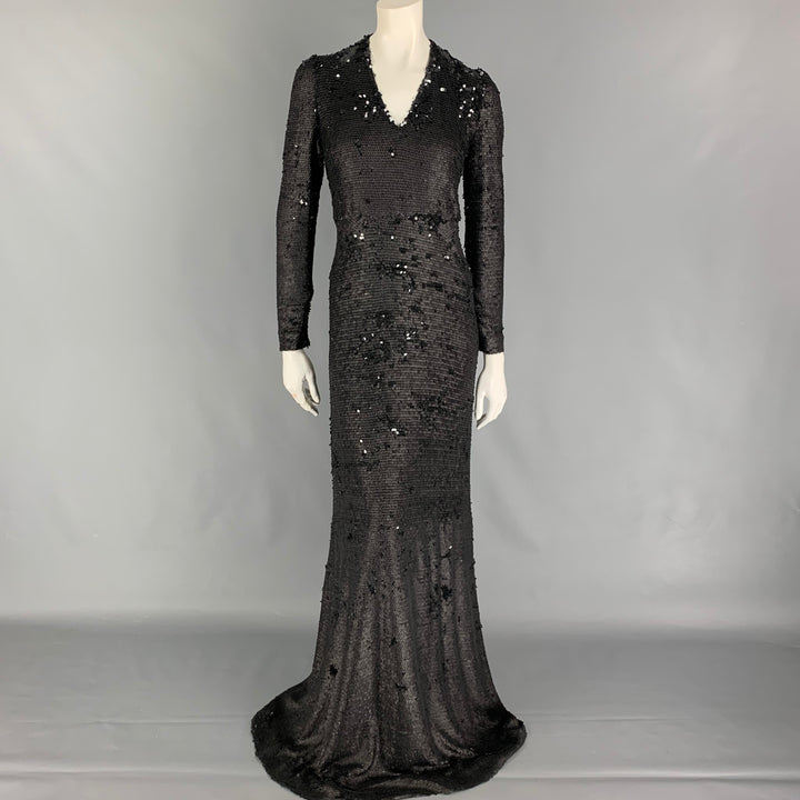 PORTS 1961 Size 6 Black Polyester Blend Sequined Column Gown Dress