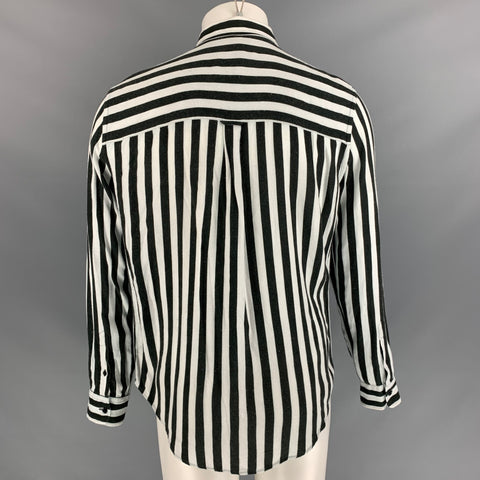 AMI ALEXANDRE MATTIUSSI Size M  Black White Vertical Stripe Viscose Button Up  Long Sleeve Shirt
