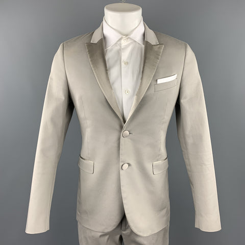 NEIL BARRETT Talla 38 Esmoquin con ribete de seda en algodón/elastano gris claro