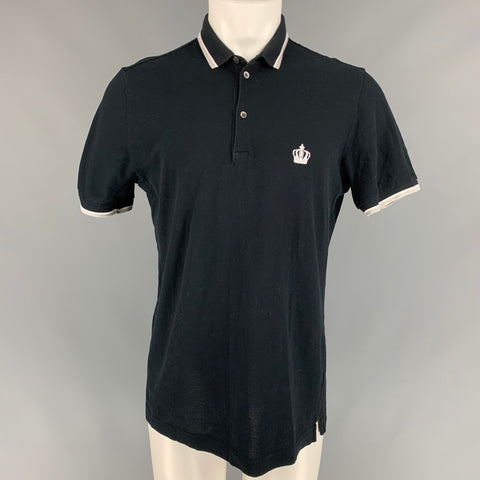 DOLCE & GABBANA Size M Black & White Cotton Buttoned Polo