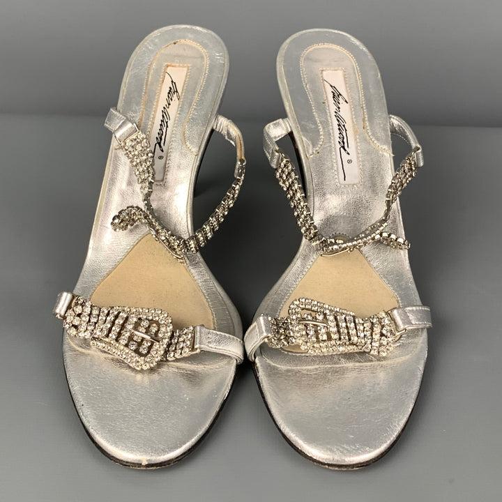 BRIAN ATWOOD Size 6 Silver Leather Rhinestone Strappy Sandals