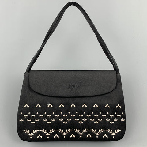 ANYA HINDMARCH Black Embroidered Satin Evening Mini Handbag