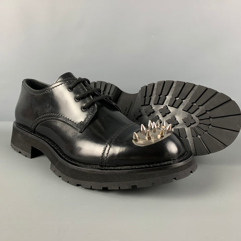 ALEXANDER MCQUEEN Size 12 Black Silver Spikes Leather Lace Up Shoes