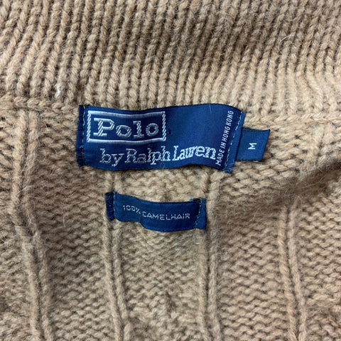 POLO by RALPH LAUREN Size M Tan Cable Knit Camel Hair Shawl Collar Cardigan