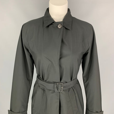PRADA Size 4 Black Polyester Belted Coat
