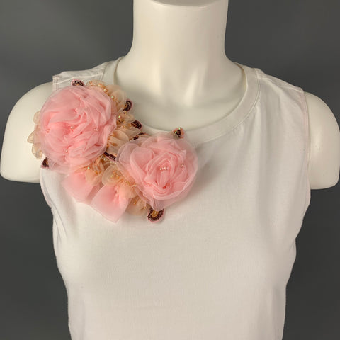 BADGLEY MISCHKA Size XS White Pink Flower Pins Cotton Tank Blouse