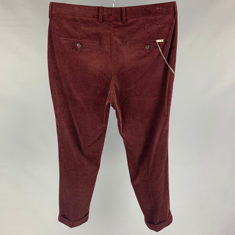 THE KOOPLES Size 34 Burgundy Corduroy Cotton Dress Pants