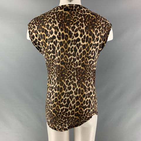 IRO Size S Black & Brown Animal Print Linen Crew-Neck  Tank Top