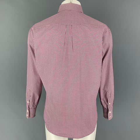 BRUNELLO CUCINELLI Size M Burgundy White Checkered Cotton Long Sleeve Shirt