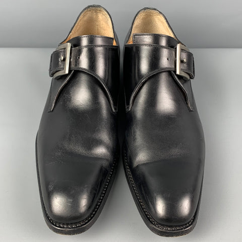 CALZOLERIA HARRIS x BARNEY'S NEW YORK Size 9 Black Leather Monk Strap Loafers