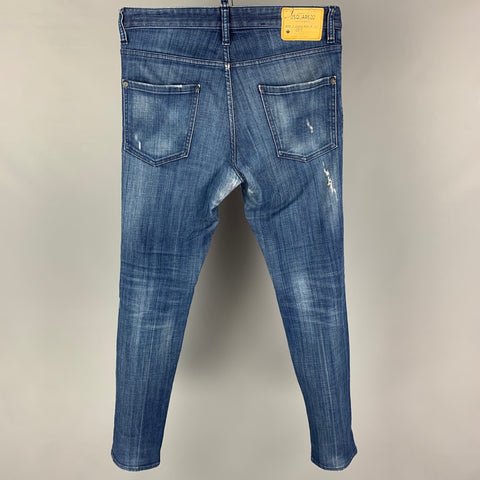 DSQUARED2 Size 30 Blue Distressed Cotton Skinny Jeans