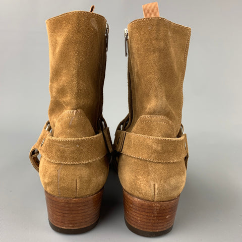 SAINT LAURENT Wyatt Talla 12 Botines con arnés de cuero color canela
