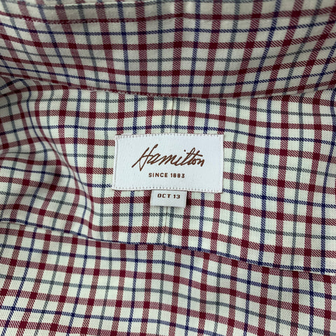 HAMILTON Size L Red & Navy Window Pane Cotton Button Down Long Sleeve Shirt