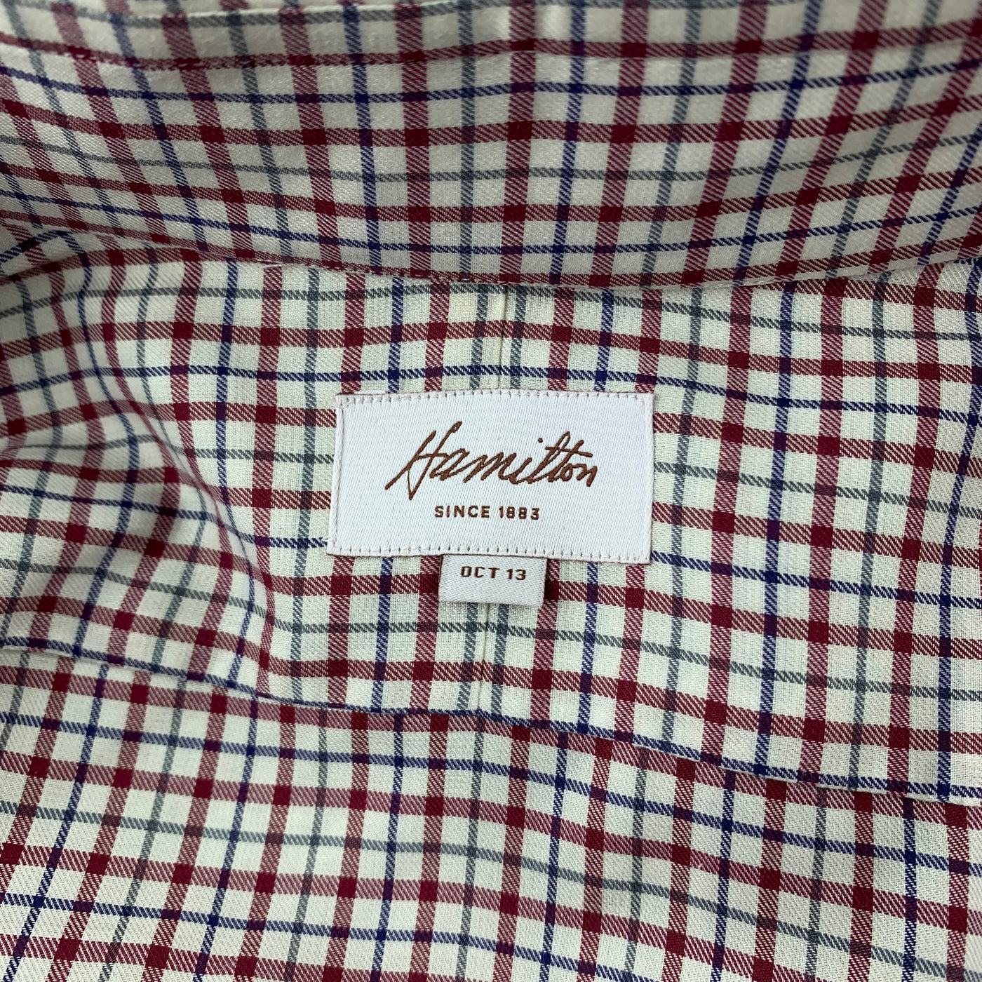 HAMILTON Size L Red & Navy Window Pane Cotton Button Down Long Sleeve Shirt