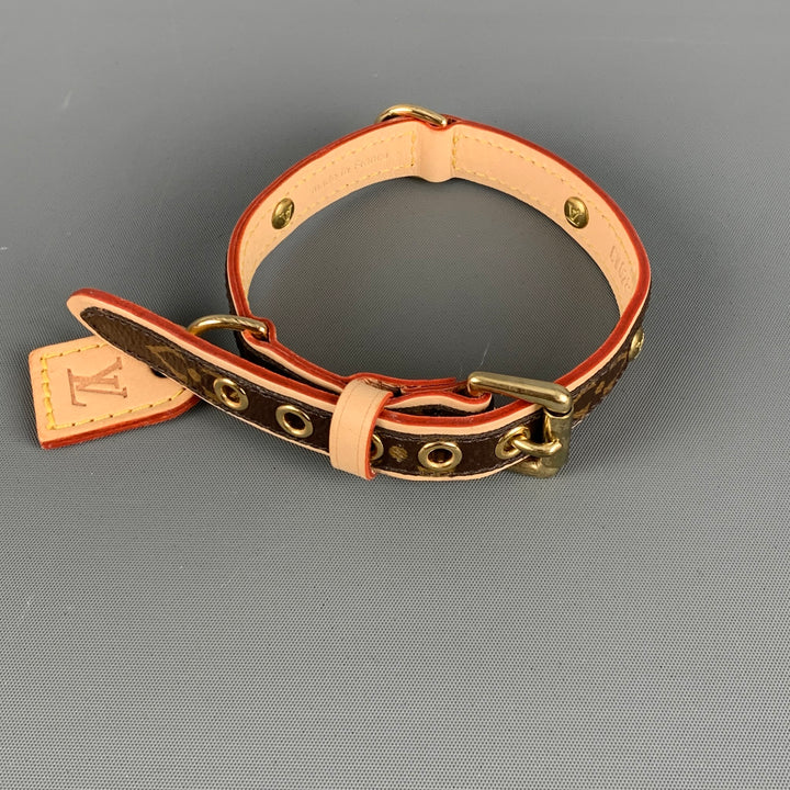 LOUIS VUITTON Dog Collar Brown Beige Monogram Coated Leather Goods