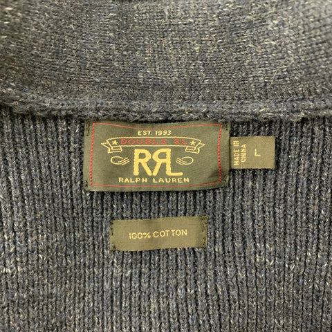 RRL by RALPH LAUREN Size L Indigo Knitted Cotton Buttoned Cardigan