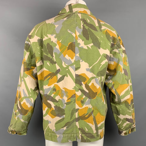 NIGEL CABOURN x LYBRO Size 38 Olive & Yellow Camouflage Cotton / Linen Zip Up Jacket
