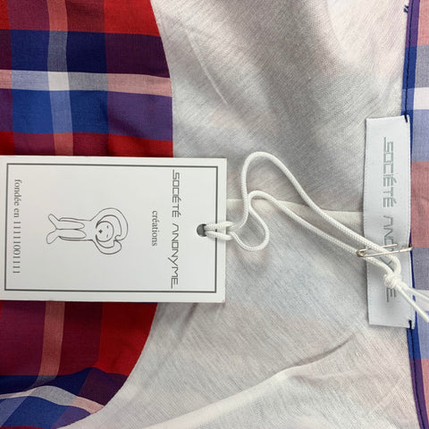SOCIETE ANONYME Taille XL Chemise à manches courtes en coton à carreaux rouge et bleu
